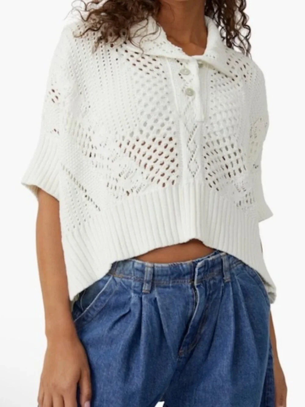 NWOT Free People To The Point Polo Sweater Optic White size- SMALL